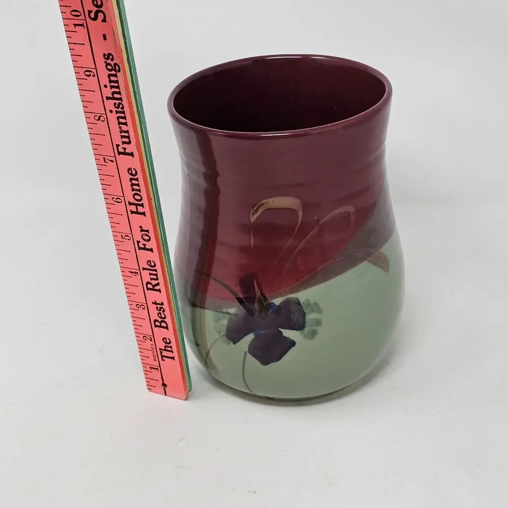 Kent Follette Studio Art Pottery Cranberry Maroon Green Crystalline Vase Signed
